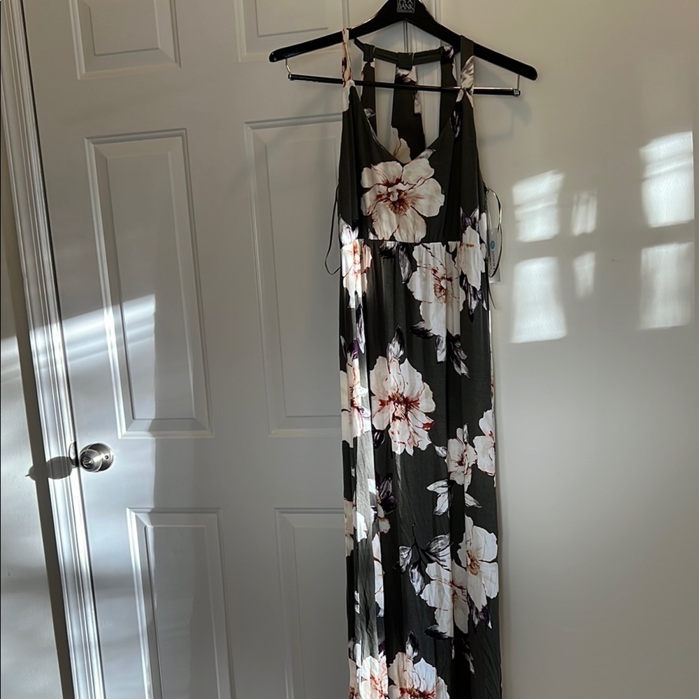 Maternity Floral Maxi Dress  Size M colors olive cream and rust